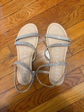 Copper Key Beige Sandals with Sparkling Rhinestone Straps